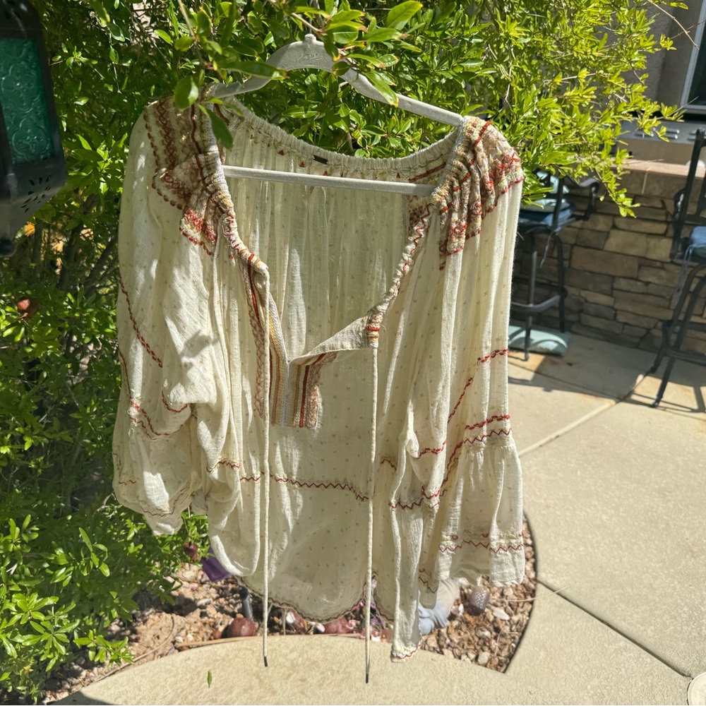 Free People Cream and Red Blouse